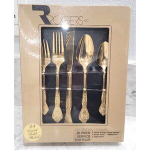 Vintage Rogers 20-Piece for Four 24K Gold Plated Flatware Set by Stanley Roberts